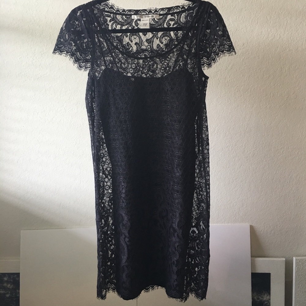 DVF Black Lace Dress - EUC